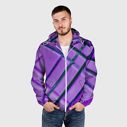 Ветровка с капюшоном мужская Фиолетовый фон и тёмные линии, цвет: 3D-белый — фото 2