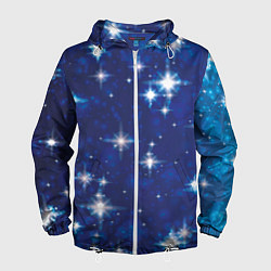 Ветровка с капюшоном мужская Сияющие и блестящие звезды в ночном небе, цвет: 3D-белый