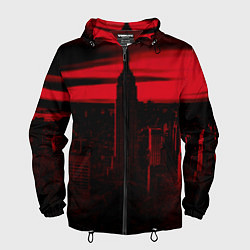 Ветровка с капюшоном мужская Город в красном цвете, цвет: 3D-черный