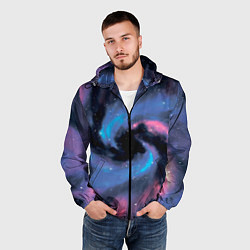 Ветровка с капюшоном мужская Ручная роспись галактики акварелью, цвет: 3D-черный — фото 2