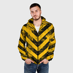 Ветровка с капюшоном мужская WARNING - желто-черные полосы, цвет: 3D-черный — фото 2