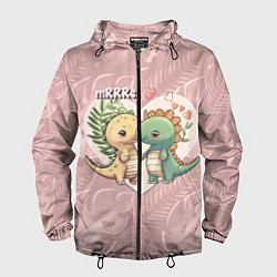 Ветровка с капюшоном мужская Миссис и Мистр Влюбленные динозавры, цвет: 3D-черный