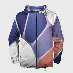 Ветровка с капюшоном мужская Узор из синих, фиолетовых, белых и оранжевых камне, цвет: 3D-черный