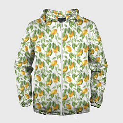 Ветровка с капюшоном мужская Лимоны на ветках - паттерн, цвет: 3D-белый