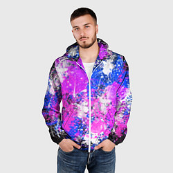 Ветровка с капюшоном мужская Разбрызганная фиолетовая краска - темный фон, цвет: 3D-белый — фото 2