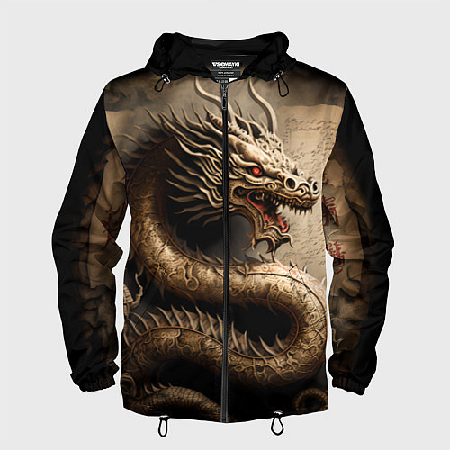 Мужская ветровка Китайский дракон с открытой пастью / 3D-Черный – фото 1