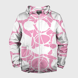 Ветровка с капюшоном мужская Абстрактные белые овалы на розовом фоне, цвет: 3D-белый
