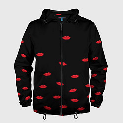 Ветровка с капюшоном мужская Поцелуи для любимого, цвет: 3D-черный