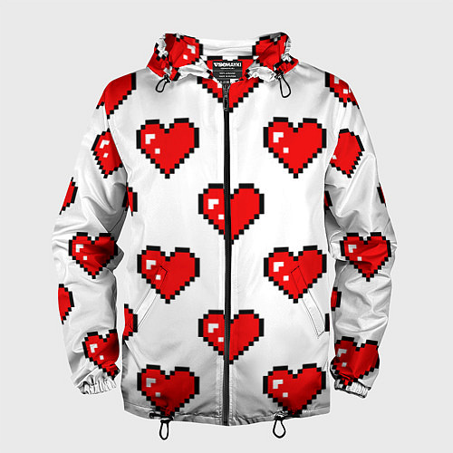 Мужская ветровка Сердца в стиле пиксель-арт / 3D-Черный – фото 1