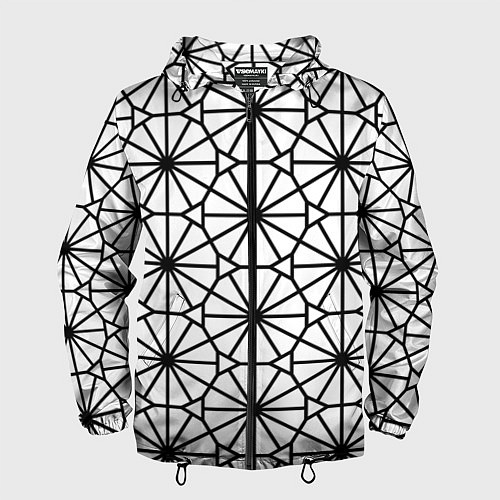 Мужская ветровка Абстрактный чёрно-белый треугольно-круглый паттерн / 3D-Черный – фото 1
