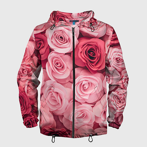 Мужская ветровка Чайная пыльная роза - нежно розовый цветок / 3D-Черный – фото 1