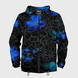 Ветровка с капюшоном мужская Неоновые цветы, цвет: 3D-черный
