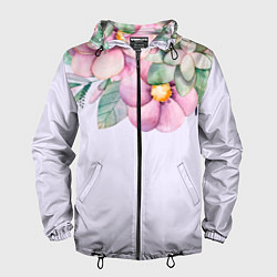 Ветровка с капюшоном мужская Пастельные цветы акварелью - наверху, цвет: 3D-черный