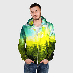 Ветровка с капюшоном мужская Green abstract colors, цвет: 3D-белый — фото 2