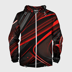 Ветровка с капюшоном мужская Black and red abstract, цвет: 3D-белый