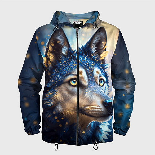 Мужская ветровка Волк на синем фоне / 3D-Черный – фото 1