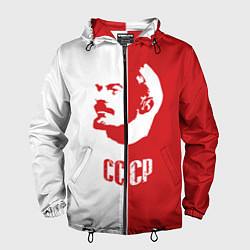 Ветровка с капюшоном мужская Красно белый Ленин, цвет: 3D-черный