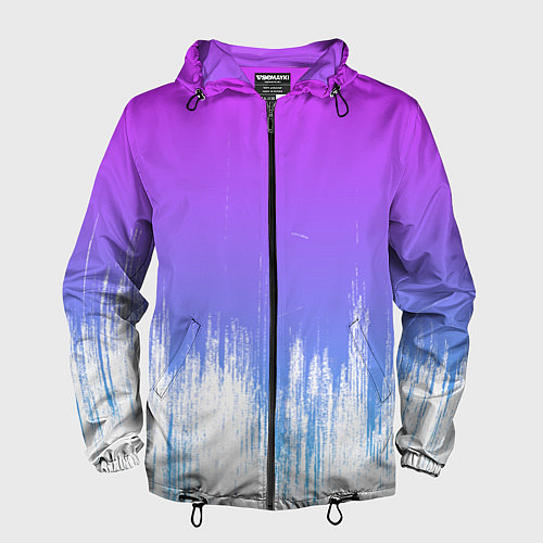 Мужская ветровка Фиолетовый градиент с потертостями / 3D-Черный – фото 1