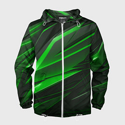 Ветровка с капюшоном мужская Зеленый и черные детали, цвет: 3D-белый