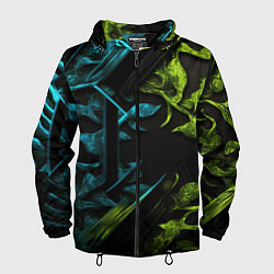 Ветровка с капюшоном мужская Зеленые и синие абстрактные листья, цвет: 3D-черный