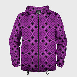Ветровка с капюшоном мужская Геометрический узор в пурпурных и лиловых тонах, цвет: 3D-черный