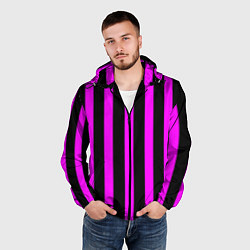 Ветровка с капюшоном мужская В полоску черного и фиолетового цвета, цвет: 3D-черный — фото 2