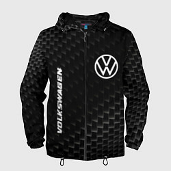 Ветровка с капюшоном мужская Volkswagen карбоновый фон, цвет: 3D-черный