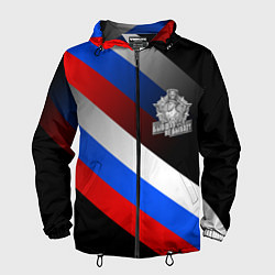 Ветровка с капюшоном мужская Пограничные войска - флаг РФ, цвет: 3D-черный