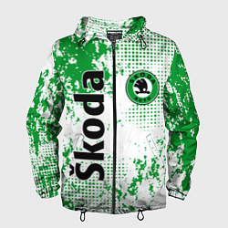 Ветровка с капюшоном мужская Skoda auto logo, цвет: 3D-черный