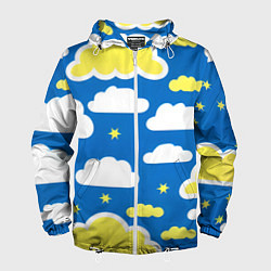 Ветровка с капюшоном мужская Рисованные облака и звёзды, цвет: 3D-белый