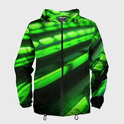 Ветровка с капюшоном мужская Green neon abstract, цвет: 3D-черный