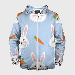Ветровка с капюшоном мужская Зайчики и морковки, цвет: 3D-белый