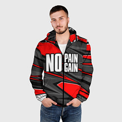 Ветровка с капюшоном мужская No pain no gain - красный, цвет: 3D-черный — фото 2