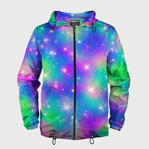 Мужская ветровка Яркий космос розово-синий с вкраплениями зеленого / 3D-Черный – фото 1
