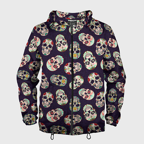 Мужская ветровка Узор с черепами Pattern with skulls / 3D-Черный – фото 1