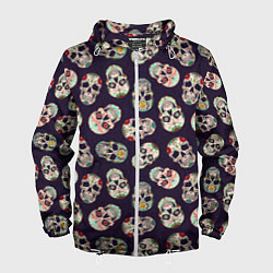 Ветровка с капюшоном мужская Узор с черепами Pattern with skulls, цвет: 3D-белый