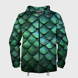 Ветровка с капюшоном мужская Чешуя зелёного дракона, цвет: 3D-черный