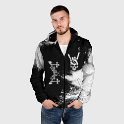 Ветровка с капюшоном мужская Mayhem и рок символ на темном фоне, цвет: 3D-черный — фото 2