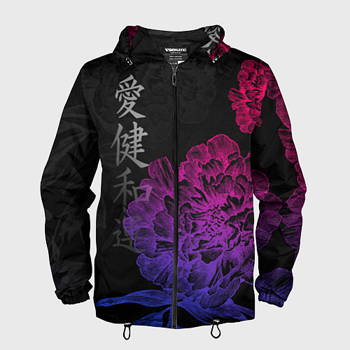 Мужская ветровка Neon flowers - japanese art / 3D-Черный – фото 1
