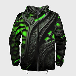 Ветровка с капюшоном мужская Green black abstract, цвет: 3D-черный