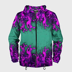 Ветровка с капюшоном мужская Фиолетовое пламя, цвет: 3D-черный