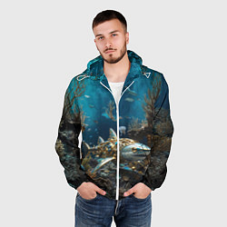 Ветровка с капюшоном мужская Механическая акула, цвет: 3D-белый — фото 2