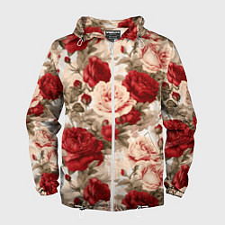 Ветровка с капюшоном мужская Розы паттерн, цвет: 3D-белый