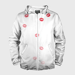 Ветровка с капюшоном мужская Следы поцелуев губы, цвет: 3D-белый
