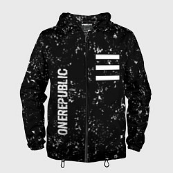 Ветровка с капюшоном мужская OneRepublic glitch на темном фоне: надпись, символ, цвет: 3D-черный