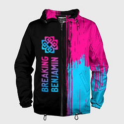 Ветровка с капюшоном мужская Breaking Benjamin - neon gradient: по-вертикали, цвет: 3D-черный