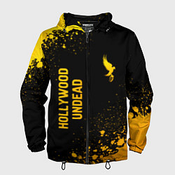 Ветровка с капюшоном мужская Hollywood Undead - gold gradient: надпись, символ, цвет: 3D-черный