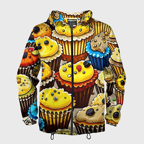 Мужская ветровка Вкусный принт - кексы от нейросети / 3D-Черный – фото 1