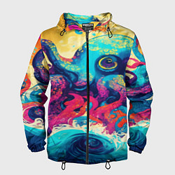 Мужская ветровка Разноцветный осьминог на волнах красок