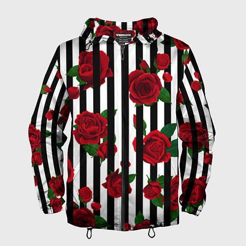 Мужская ветровка Полосы и красные розы / 3D-Черный – фото 1